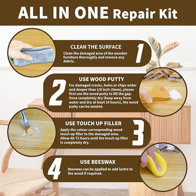 REHOUPTY Wood Furniture Repair Kit, All-in-One Large Capacity Floor Repair Kit Include Wood Putty & 12 Colors Wood Touch Up Filler and Beeswax, Vinyl Floor Repair Kit for Scratch, Cracks, Stain, Holes
