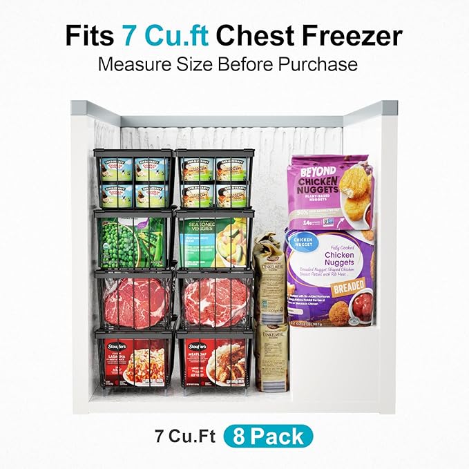 iSPECLE Freezer Organizer Bins - Fits 7 Cu.Ft Chest Freezer, 4 Pack Stackable Wire Baskets(14.7" Length), Heavy Duty Coated Deep Freezer Organizer, Rust Resistant for Frozen Food Sorting, Black