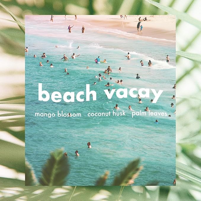 Moodcast Beach Vacay 3 Wick Scented Candle - Large Aesthetic Candle for Home, Mango Blossom, Coconut & Palm Leaf, Clean Coco Wax Blend, Vegan, Paraben Free, 100-Hour Long Lasting Burn - 24oz