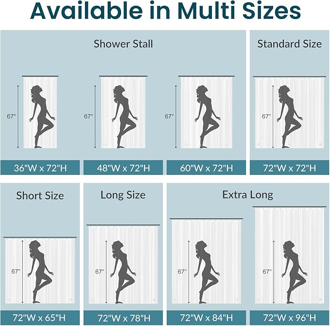 Titanker Shower Curtain Liner 60x72, Clear Plastic Shower Liner Lightweight PEVA Waterproof Shower Curtains for Bathroom with Magnets and Rustproof Grommet Holes