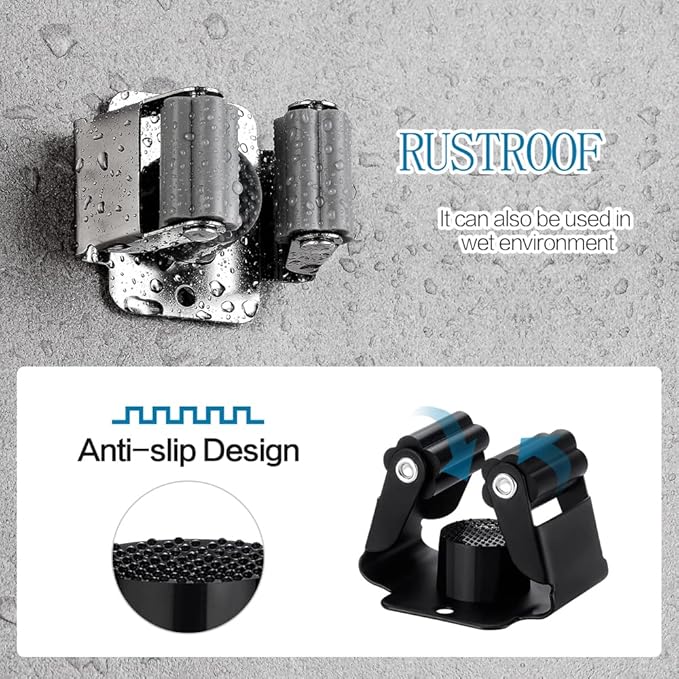 24PCS Broom and Mop Holder, Heavy Duty Garden Tool Organizer Rack Rake and Shovel Handle, Stainless Steel Mop Hanger. Wall Mounted with Screws.Matte Black