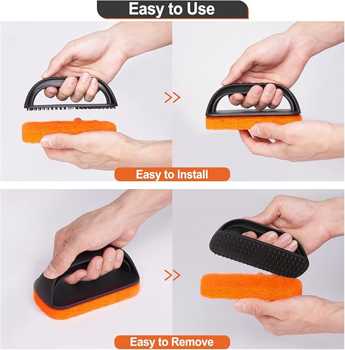 SHINESTAR 11-Piece Griddle Scouring Pad for Blackstone, Flat Top Grill Cleaner for Kitchen, Griddle Cleaning Kit with 10 Grill Scrubber Pads & 1 Handle, Efficient Cleaning & Not Easily Fall Off