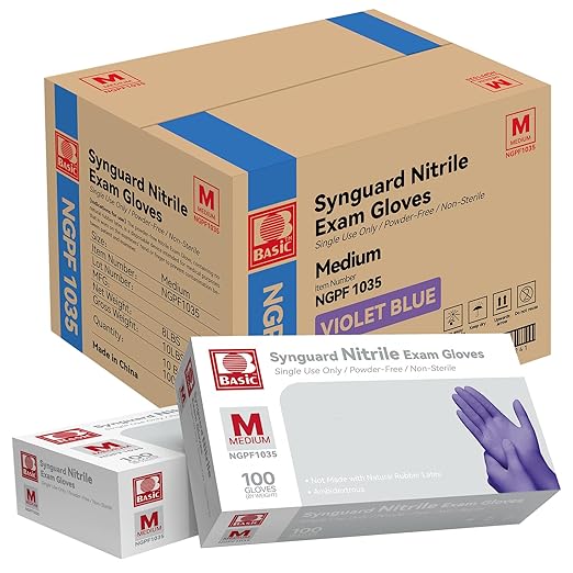 Basic Nitrile Exam Gloves, Medical Violet Blue Gloves Disposable Latex Free Powder-Free For Exam, Food Prep Cleaning, Medium Case Of 1000, M, NGPF1035