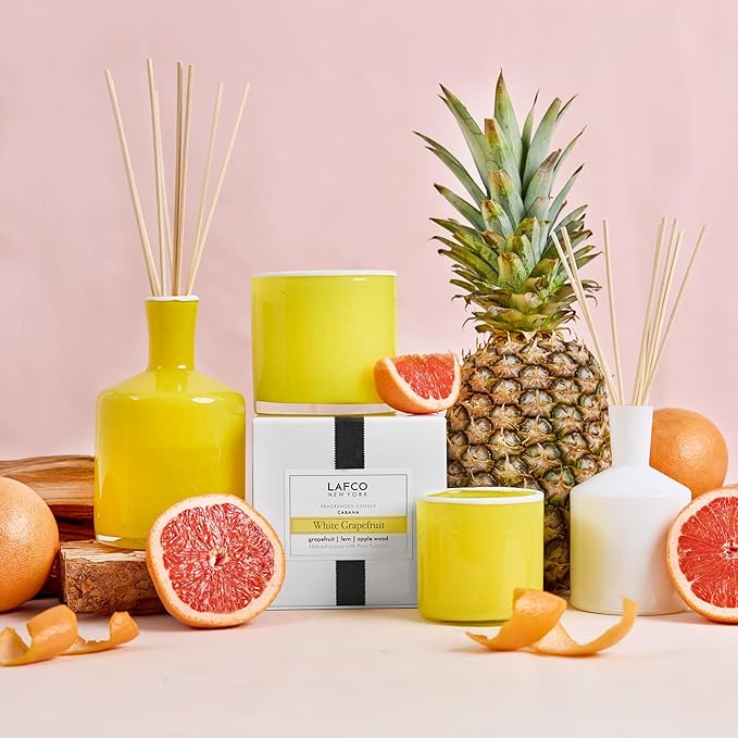 LAFCO New York Signature Reed Diffuser, White Grapefruit - 15 oz - Up to 9 Months Fragrance Life - Reusable, Hand Blown Glass Vessel - Natural Wood Reeds - Made in The USA