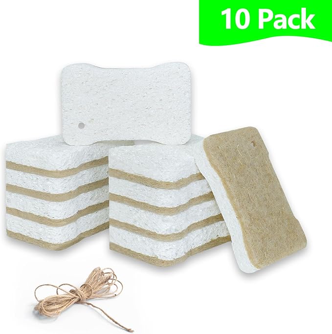 SCHCHNCH Organic Compostable Biodegradable Cellulose Sponges for Cleaning Kitchen Dishes/Sink/Pot/Potato, 10 Pack