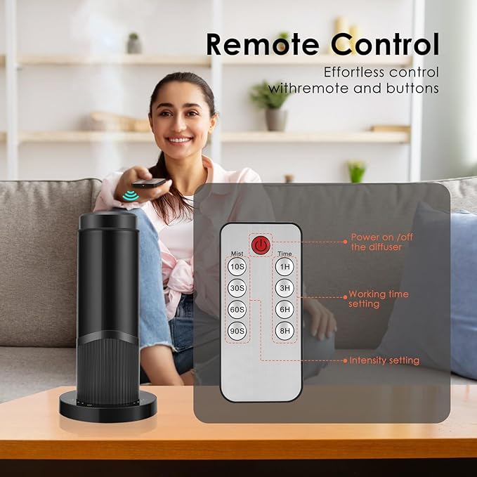 Waterless Scent Essential Oil Diffuser for Hotel,Whole House,Large Room, Office，Home，200ML Large Capacity, Covering 1500 Square feet (Black) (Black-PP)
