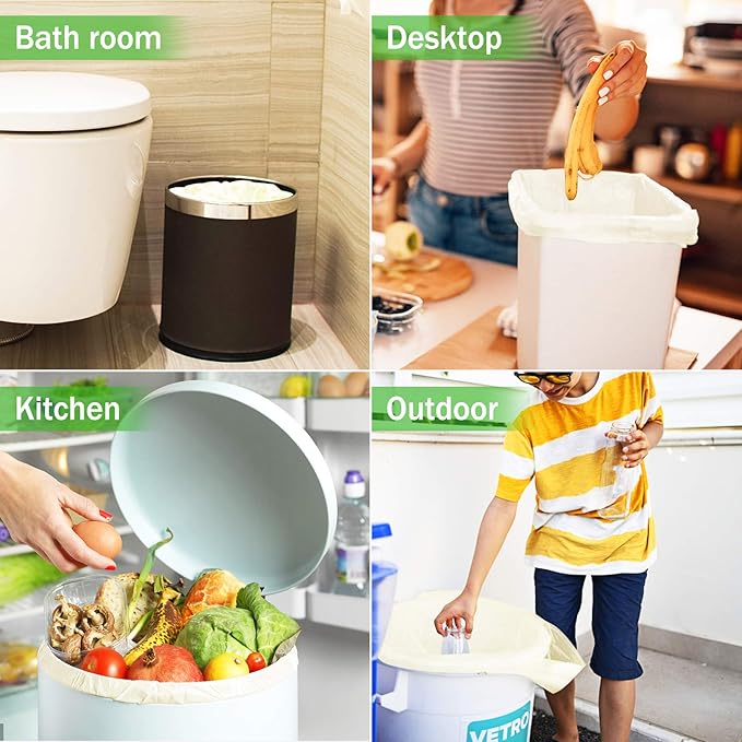 JENCENBIO Compostable Trash Bags, 2.6 Gallon, 100 Count, 100% Compost Waste Bags for Kitchen Bathroom Office, Small Countertop Bin Compost Bags, US BPI and Europe OK Compost Home Certified