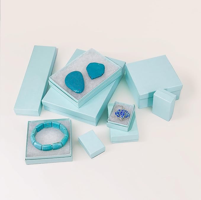 TheDisplayGuys - 25-Pack #75 Cotton Filled Cardboard Paper Jewelry Boxes Gift Case - Pearl Teal (7.1" x 5.2" x 1.3") - for Shipping or Storage