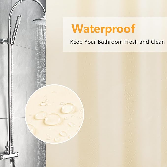 Waterproof Fabric Shower Curtain Liner with 3 Extra-Large Magnets, 72 x 72 inch Washable Cloth Shower Liner Elegant Hotel Quality, Neutral Cream Lightweight Shower Curtain for Bathroom