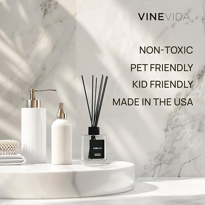 VINEVIDA Scent NO. 6 Reed Diffuser - 120mL (4oz) - Signature Scent: Banana Nut Bread, Reed Diffusers for Home, Office, Bathroom, Made in USA Scent Diffuser Sticks, Room Fragrance Diffuser
