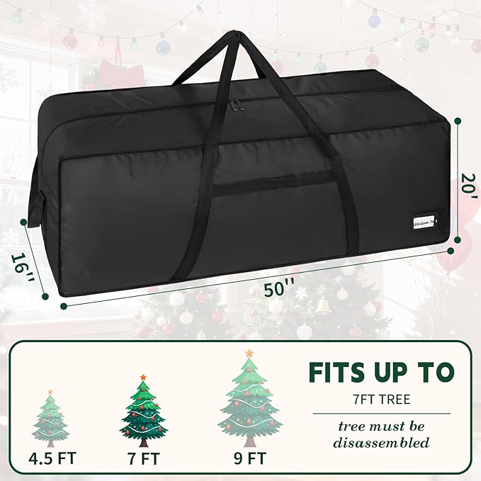 7.5 ft Christmas Tree Storage Bag, Heavy Duty Christmas Tree Bag with Reinforced Handles and Dual Zippers Wide Opening, Large Capacity fits for Artificial Christmas Tree (Black, 7.5 ft)