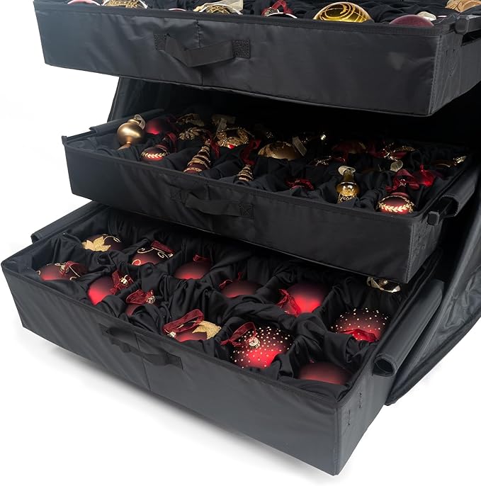 [Telescoping Christmas Ornament Storage Box with Dividers] - Ornament Keeper (Holds 140 Ornaments up to 4-6 Inches Tall by Nearly Any Width and Length) | Removable Trays with Moving Separators