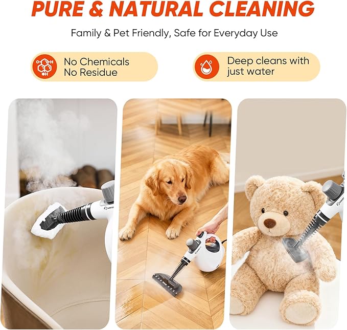SakerPlus Steam Disinfection Cleaner, Handheld Pressurized Steamer with 9-Piece Accessories for Multi-Surface Cleaning, Natural Sanitization for Kitchen, Floor (1 x Steam Cleaner Kit + 4 Fiber Cloths)