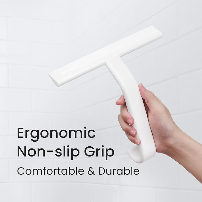 dancemoon JustHang Shower Squeegee for Glass Doors, All-One-Piece Silicone with Built-in Hook Design for Easy Hanging, Household Window Mirror Squeegee for Bathroom, Glass, Kitchen, Tile Wall, Car