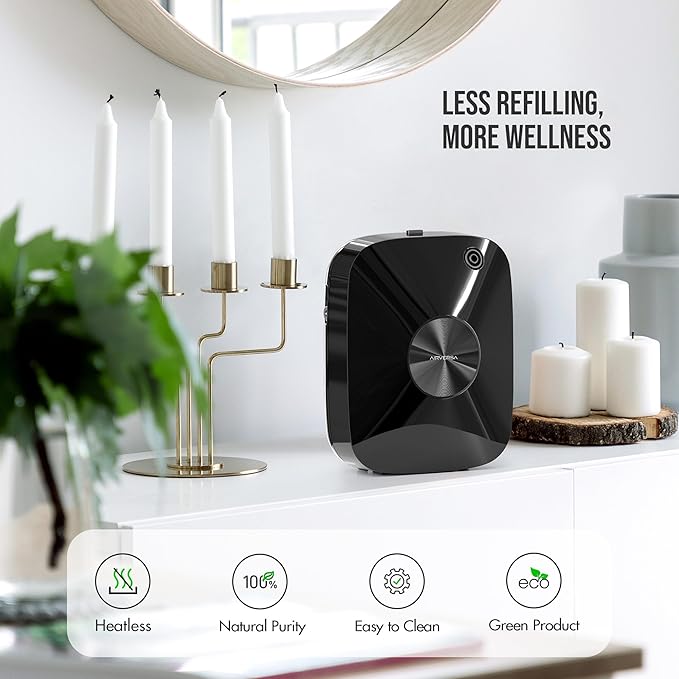 Airversa Smart Waterless Essential Oil Diffuser, 400mL Capacity with 200mL Fragrance Scent Oils, Up to 2000 sq ft Scent Air Machine with 12A1V Power Adapter for Large Room, ANA Black Kit