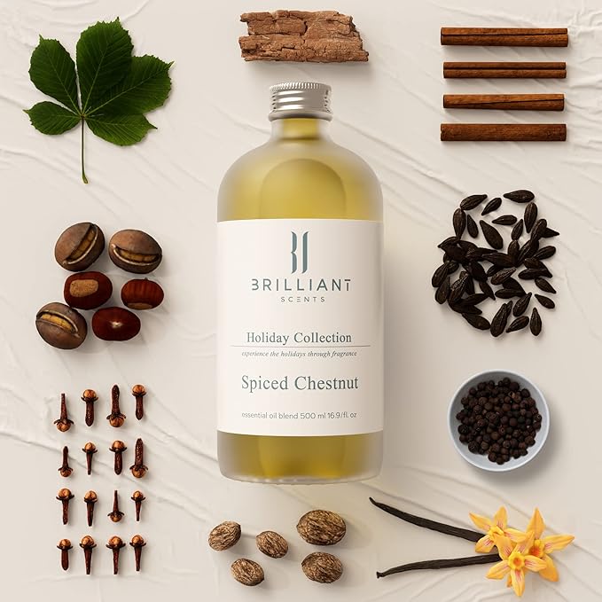 Brilliant Scents Spiced Chestnut Scent | Amber Resin, Cedar, Sandalwood | Luxury Home & Business Scent | Fragrance Oil | 500ML
