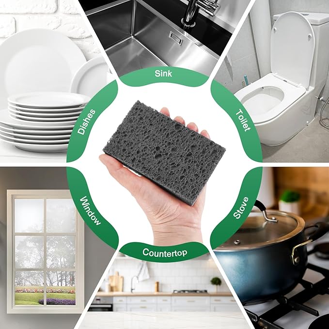 M METERXITY 6-Pack Kitchen Sponges, Condense Eco Cellulose Non-Scratch Scrub Heavy Sponge for Kitchen/Household/Bathroom, Clean Tough Messes Dish Scrubber [Black]