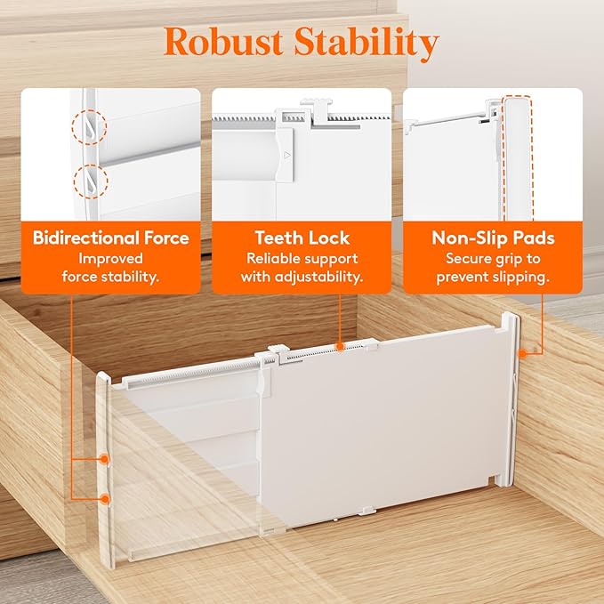 Lifewit 8" High 8 Pack Deep Drawer Dividers, 35 –55cm/13.8-22.5" Adjustable Dresser Drawer Divider, White Drawer Organizer for Clothes, Tall Drawer Separator for Dresser Kitchen Bedroom Cabinet Office