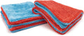 Autofiber Dreadnought Max Triple Layer Microfiber Car Drying Towel, Twist Pile and 1400GSM, Pack of 2 (16 inch x 16 inch) Blue/Red