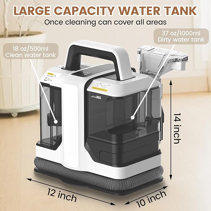 Mini Portable Carpet Cleaner Machine with Dual Size Brushhead, Multi-Purpose and Upholstery Cleaner, Handheld Deep Carpet Cleaning Machine, Spot Cleaner for Couch, Rugs, Car Seats and Pet Stains