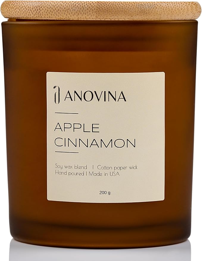 Anovina Apple Cinnamon Candles – Cozy Apple & Cinnamon Scented Candle – Non-Toxic Soy Wax, Long-Lasting Fall & Christmas Home Décor, Holiday Gifts for Women & Home Fragrance