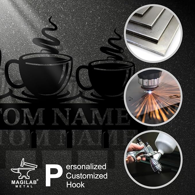 Personalized Custom Name Coffee Bar Wall Keys Hooks,Metal Coffee Shop Art Clothes Hooks,Metal Coffee Lover Wall Home Storage Decorative,For Front Door, Hallway, Kitchen, Bedroom,Keys,Hats (Style I)