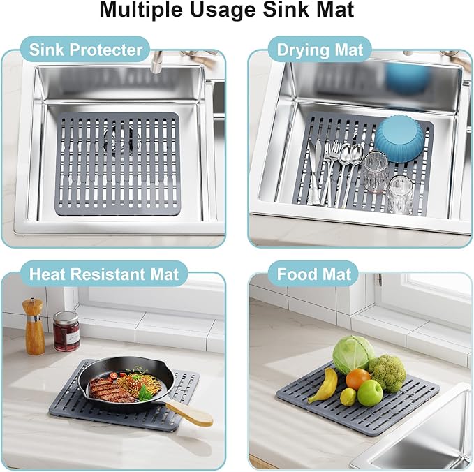 iSPECLE Expandable Dish Drying Rack with Silicone Sink Protector for Kitchen Sink, Rust Resistant Adjustable Dish Drainer, Arms with Non Slip Rubber, 12.8" W x 12.4"-17.1" L, Black