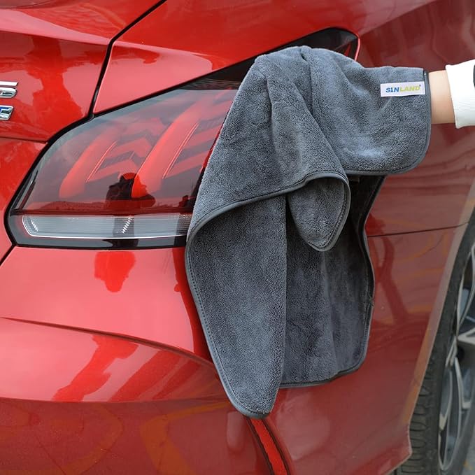 SINLAND Microfiber Car Drying Towels Ultra Absorbent,No Streaks,Scratches, or Water Spots,Wash Cleaning Auto Detailing Towels 380gsm 16inch x 24inch 6 Pack Grey