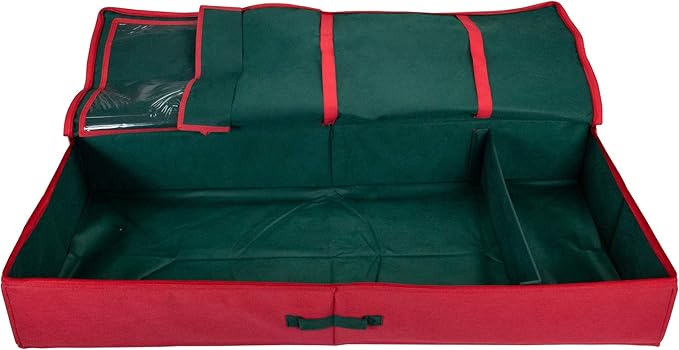 Northlight Christmas Decoration Storage Bag with Clear Transparent Lid, 24", Red and Green