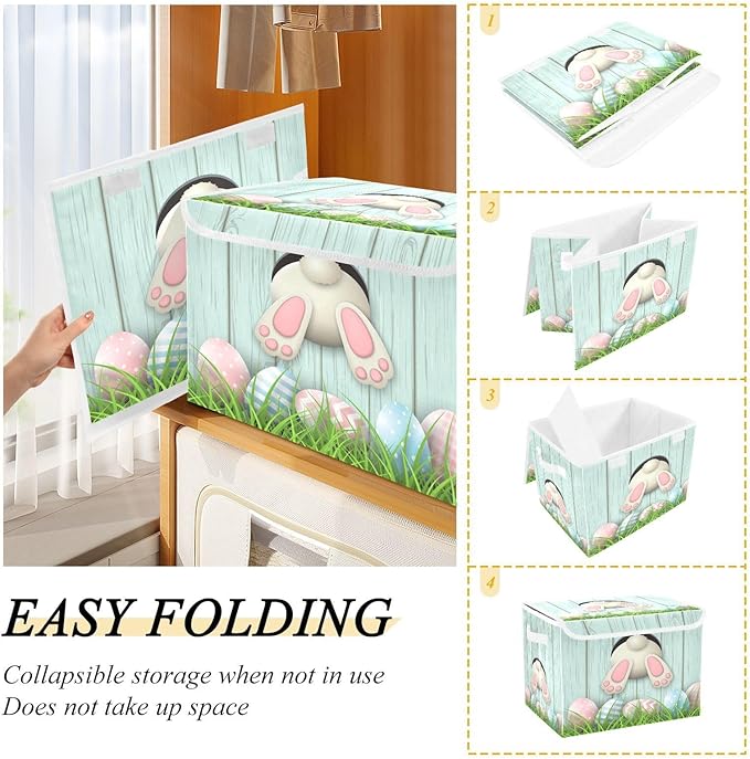 senya Easter Storage Baskets Collapsible Storage Bins with Lids, Easter Bunny Bottom with Pink and Blue Eggs Storage Boxes Clothes Baskets for Organizing B06D22020 Pattern 3 One Size