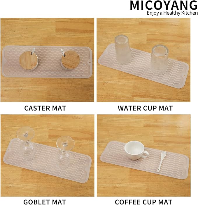MicoYang Silicone Dish Drying Mat for Multiple Usage,Easy clean,Eco-friendly,Heat-resistant Silicone Mat for Kitchen Counter,Sink,Bar,Bottle,or Cup Translucent M 17 inches x 6 inches