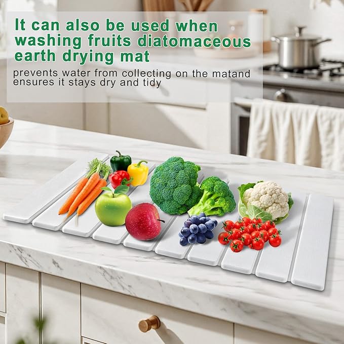 Stone Drying Mat for Kitchen Counter, Large Foldable Diatomaceous Earth Dish Drying Rack, Absorbent Diatomaceous Quick Dry Stone Mat Kitchen Dishes Bottles Cups Bathroom Any Countertop 24"(L)×16"(W)