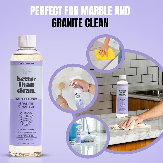 Better Than Clean Marble & Granite Cleaner Concentrate - Plant-Based, Non-Toxic, Fragrance Free Cleaning Products - Slate, Marble, and Natural Stone Cleaner, – 8oz Makes 4 Bottles