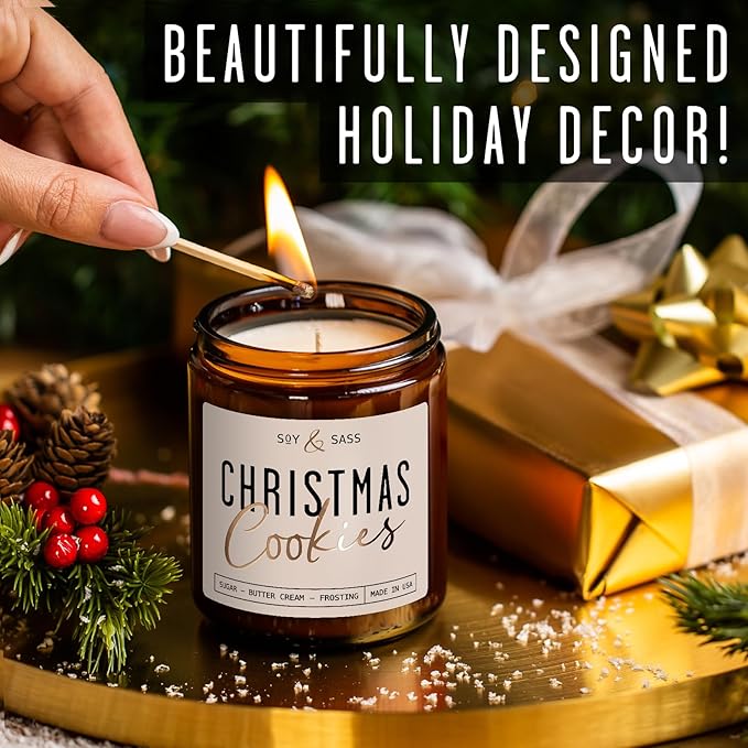 Christmas Cookie Candle, Cookie Candle – ‘Christmas Cookies’ Soy Candles, w/Sugar, Butter & Vanilla - Infused with Essential Oils I Christmas Candles I 9oz, 50Hr, Made in USA