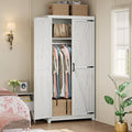 AMERLIFE Farmhouse Armoire Wardrobe Closet with 2 Barn Doors, 71'' Storage Cabinet with Hanging Rod & Shelf, Versatile Clothing Storage for Bedroom, White