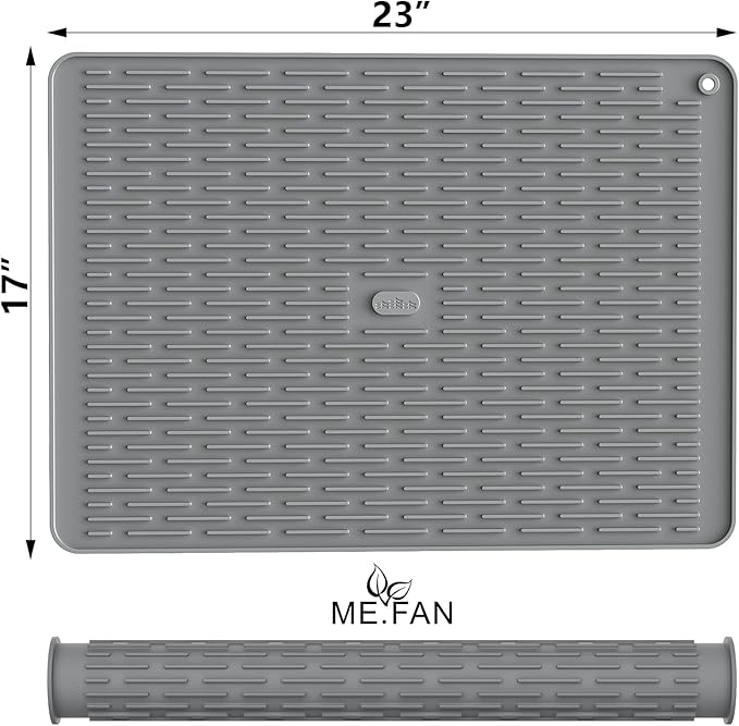 ME.FAN Silicone Dish Drying Mat for Kitchen Counter, Dish Drying Pad for Sink, Refrigerator or Drawer, Countertop Protection Pad XL - 23''×17'' - Grey