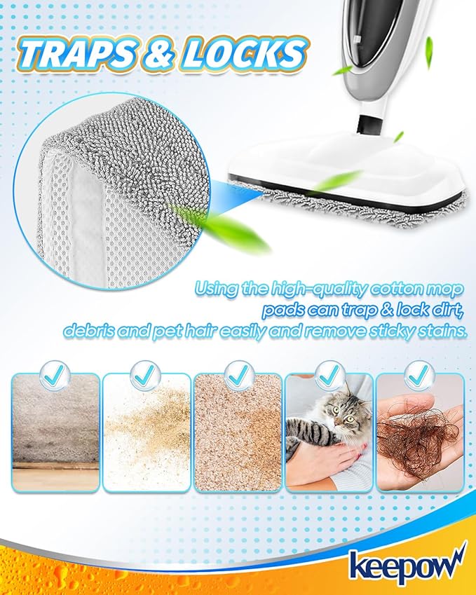 KEEPOW Steam Mop Pads Compatible with Mxnsewr Steam Mop, Compatible with GorFanty Steamer Mop GF-6610B/GF-6610, Fit for Neugo Steam Mops NE033, 4 Pack Spiral Microfiber Steam Mop Replacement Pads