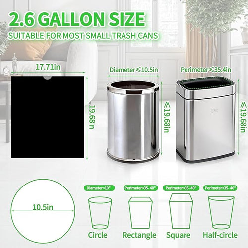 200 Count Small Drawstring Trash Bags for 2.6-Gallon (10 L) Trash Cans,Thick Pre-separated Garbage Bags,Mini Wastebasket can Liners for Bathroom Bedroom Office(Black)