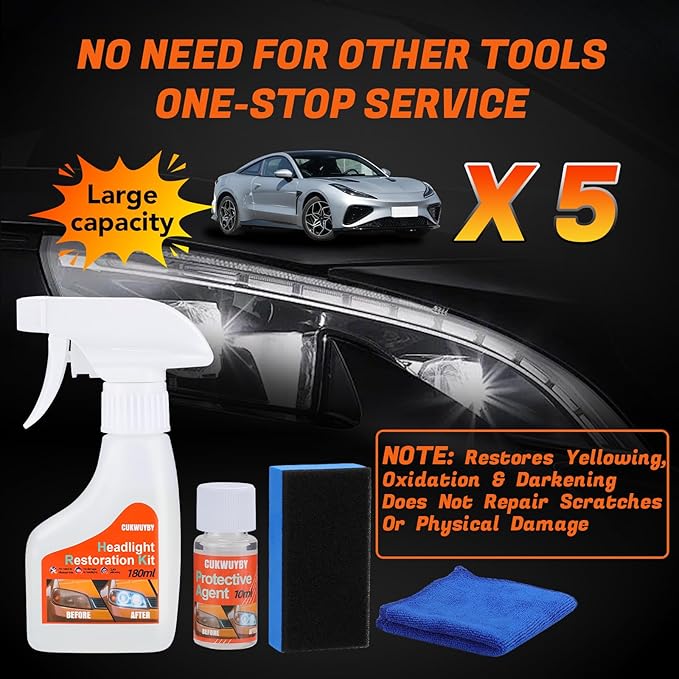 CUKWUYBY Headlight Restoration Kit Headlight Cleaner Head Light Cleaner Removing Yellowing Oxidized with Headlight Cleaner Coating Agent Sponge Towel (Scratches & Damages Cannot be Repaired)