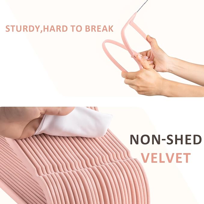 ELONG HOME Velvet Hangers - 50 Pack, Peach Pink Slim Felt Hangers with 360 Swivel Hook, Non-Slip Heavy Duty for Coats & Dress Clothes