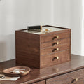 Homruilink Black Walnut Wooden Jewelry Box for Women large 4 Layer Drawer Organizer Box with Glass Lid for Necklaces, Watch, Necklace, Ring, Earring Storage - Valentine's Day Gifts