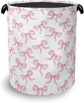 Cute Pink Bow Laundry Basket,Foldable Oxford Cloth Tote Bag Laundry Hamper Clothes Storage Bucket Organizer for Bedroom Laundry Storage Dormitories 16" x 20.8"