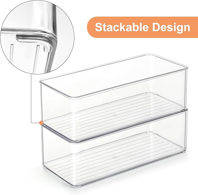 Heyuzb 4 PACK Freezer Organizer Bins Clear Stackable Storage Bins for Fridge Organization and Storage