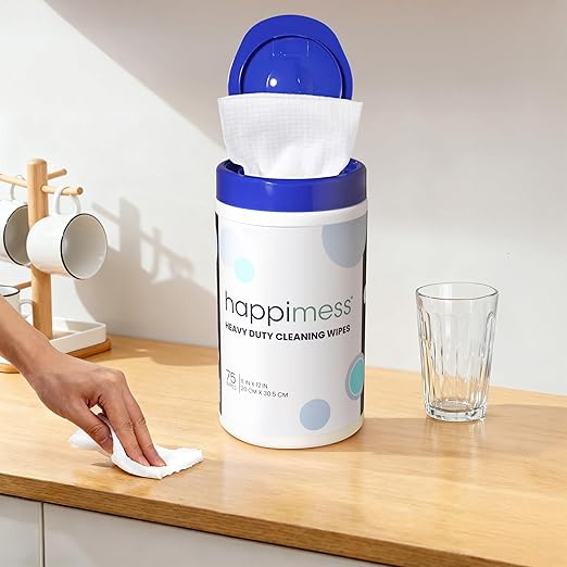 happimess WPE1001A-6SET Heavy Duty Cleaning Wipes, Multi-Purpose Multi-Surface Household Wipes, Extra Strong Cleaner for Kitchen, Bathroom, and Pet Messes, Unscented, 75 Count, Pack of 6
