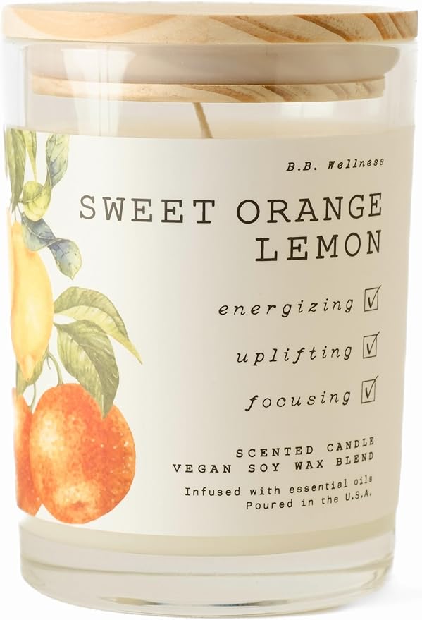 Leoben Co. | B.B. Wellness Scented Candle | Hand-Poured Vegan Soy Wax | Made in Small Batches | 40 Hours Burn Time | 9 oz | Infused with Natural Essential Oils | (Sweet Ornage Lemon)
