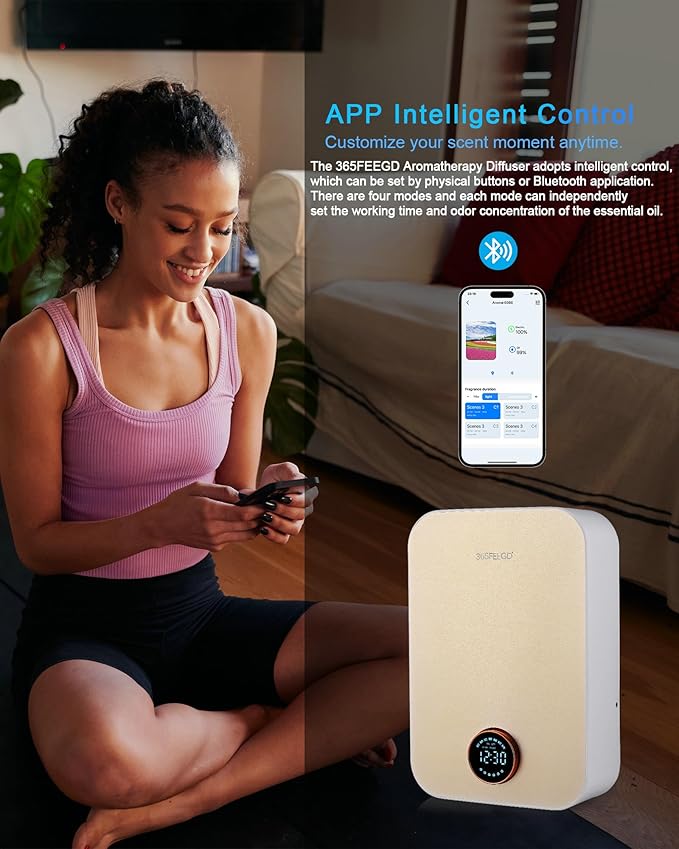 Waterless Oil Diffuser - Pure Essential Oil Diffuser with App Control - 150ml/1700 Sq.Ft. Coverage for Effective Aromatherapy in Home/Office/Hotel (White Gold-Rotary Edition)