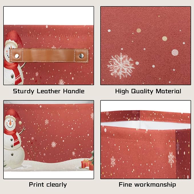 Storage Baskets Bin, Christmas Winter Snowman Collapsible Canvas Fabric Storage Bin Decorative Baskets Toy Organizer Rectangle Storage Boxes with Handles for Home Shelves Nursery, J-011