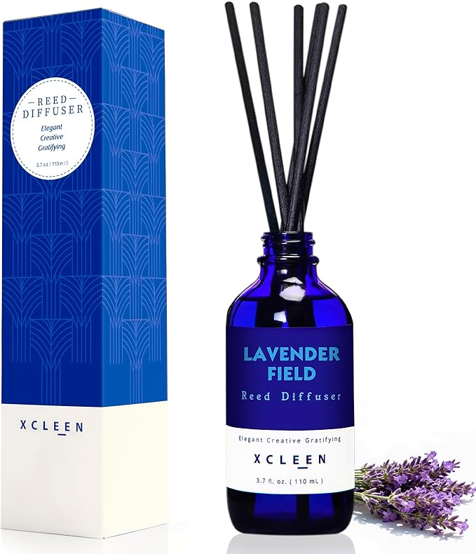 Reed Diffuser Set, Lavender Field Oil Diffuser with Sticks, Long-Lasting Home Fragrance Reed Diffusers for Bathroom Shelf Office Decor, Luxury Air Fresheners 3.7 oz(110ml)