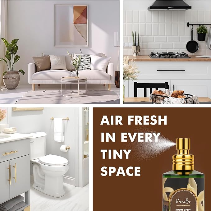 Vanilla Room Spray 2 Pack, 3.4oz/100ml Each – Long-Lasting Air Freshener & Odor Eliminator for Home, Bathroom, Bedroom & Office, Concentrated Room Spray