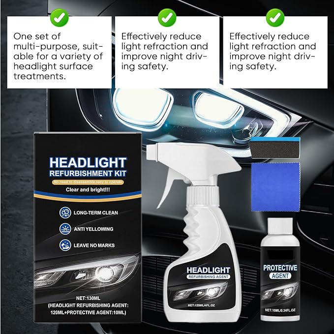 Dodorado Headlight Restoration Kit – No Sanding Required, Fast Cleaning & Ceramic Coating, Restores Yellowed Hazy Headlights for Plastic/Glass – Improves Night Visibility, Complete DIY Kit (3 Sets)